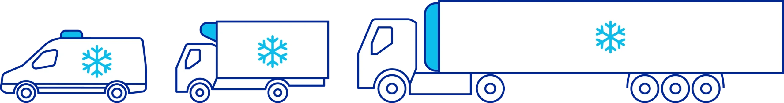 Refrigerated van, box truck and reefer trailer illustration